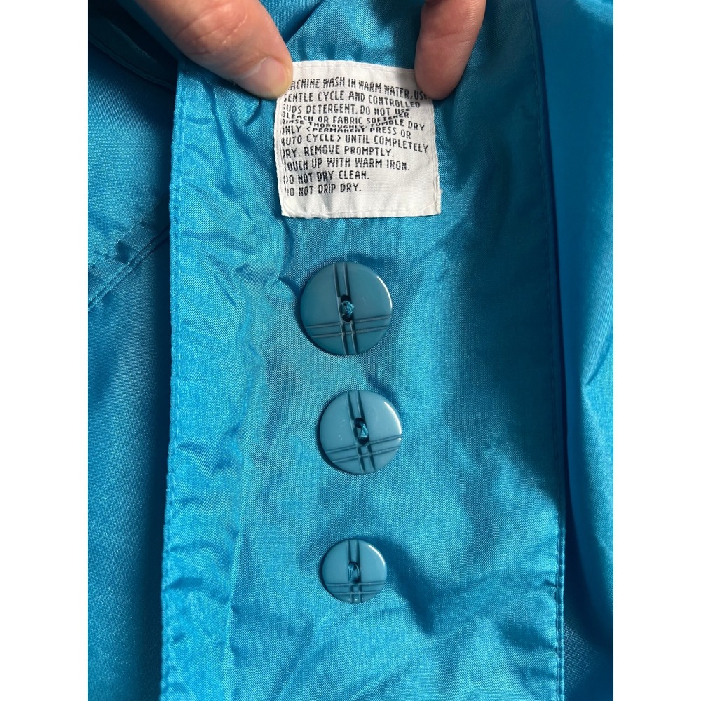 Vintage Totes Coat Teal Blue Nylon Hooded Rain Jacket Womens 14P Retro Longline - Picture 9 of 13